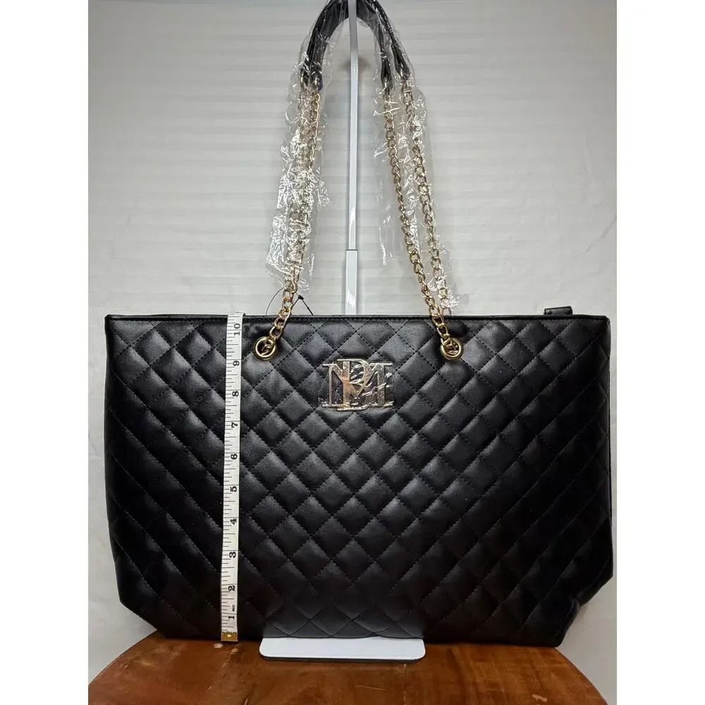 Badgley Mischka Large Quilted Tote MSRP $129 NWT Black Vegan Leather